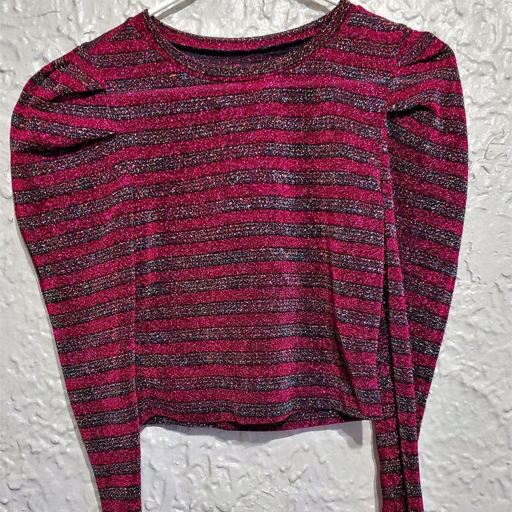 Sparkle Striped 80's inspired puffy sleeve shirt